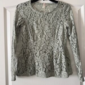 LC Lauren Conrad Green Peplum Blouse with Long Sleeves